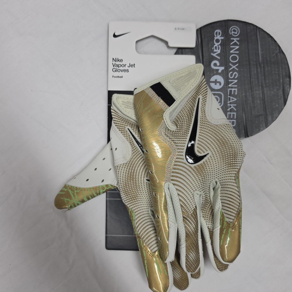 Nike Vapor Jet 8.0 Football Gloves Sea Glass Metallic Gold Black Men's Size S